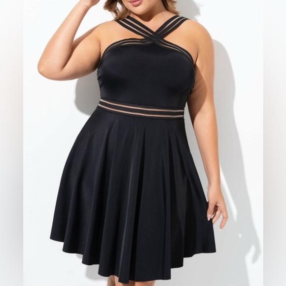 Meet Curve Other - MEET CURVE New Black One Piece Swim Dress Mesh Straps Graceful Plus Size 3X